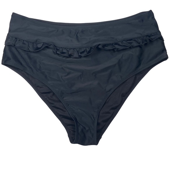 Ruffle High Waist Swim Bottoms Black Womens Size XL - Picture 1 of 3